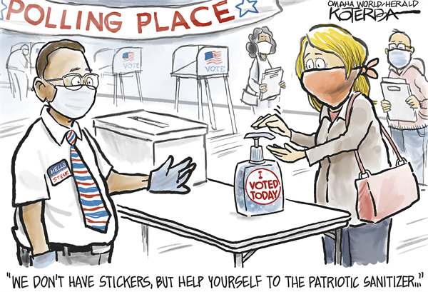 I Voted and Sanitized Today by Jeff Koterba, Omaha World Herald, NE
